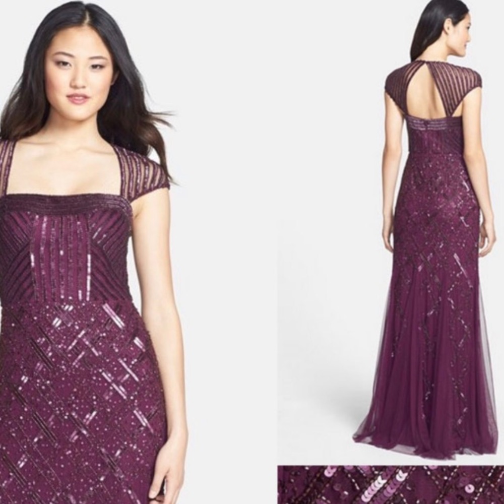 Adrianna Papell cap sleeve beaded long gown - Picture 3 of 5